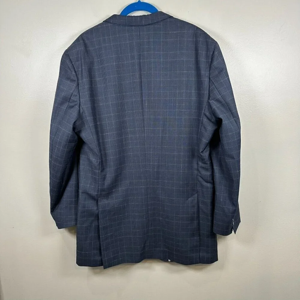 Hugo Boss The James Wool Blazer Jacket Size 44L Blue Plaid Career Business